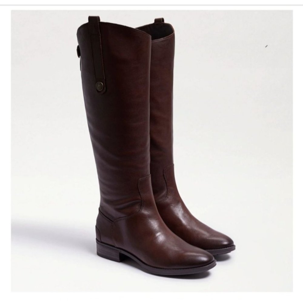 Slightly worn Sam Edelman's PENNY LEATHER RIDING BOOT, dark brown. Size 8W